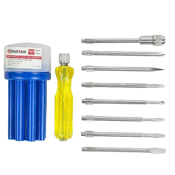 SPARTAN BS-02 8-in-1 Pc Screw Driver Kit With 3 Flat Blades, 3 Phillips Head, 1 Round Poker Bar, Extension Rod| Multi-purpose Tool Set Screwdriver Set (Multicolor) — Linkbiz SmartDeal's