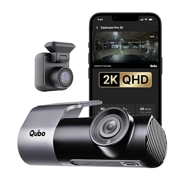 Qubo Car Dashcam [New Launch] Pro 2K Front + Rear by Hero Group | Dual Channel Dash Cam | Wide Angle View | G-Sensor | Wi-Fi | Emergency Recording | Supports Up to 1 TB SD Card — Linkbiz SmartDeal's