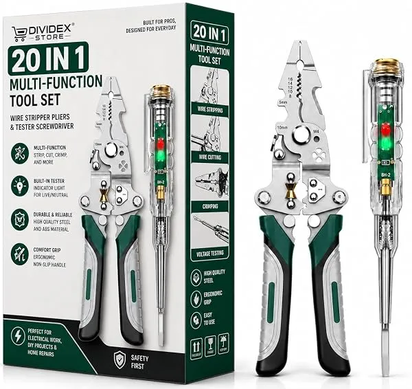 20-in-1 Wire Stripper Tool Kit with Tester Screwdriver | Multi Function Wire Stripping, Cutting & Crimping Pliers | Electrical Repair Tool for Electricians, Cable, DIY, Home & Prof — Linkbiz SmartDeal's