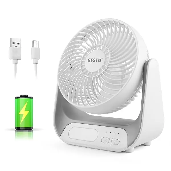 Gesto 7.4 Inch High Speed Rechargeable Table Fan for Home – USB Charging Battery Fan With Led Light | 2400mAh Battery, Upto 8 Hours Runtime | 3 Speed Modes Portable fan for Home, O — Linkbiz SmartDeal's
