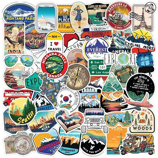 CodersParadise 60-Pack Travel Stickers – Waterproof Vinyl Self-Adhesive Decals for Laptop, Luggage, Backpack, Journal, Scrapbook, Bike & Accessories – Residue-Free Travel-Themed St — Linkbiz SmartDeal's