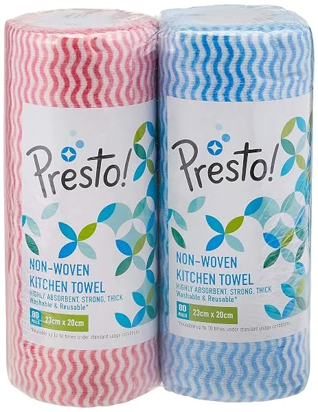Amazon Brand - Presto! Non-Woven Kitchen Towel Roll | 160 Pulls | Blue & Red Kitchen Cloth | 80 Pulls X 2 Rolls | Food Safe | Lint-free and Residue-Free | Washable and Reusable | H — Linkbiz SmartDeal's