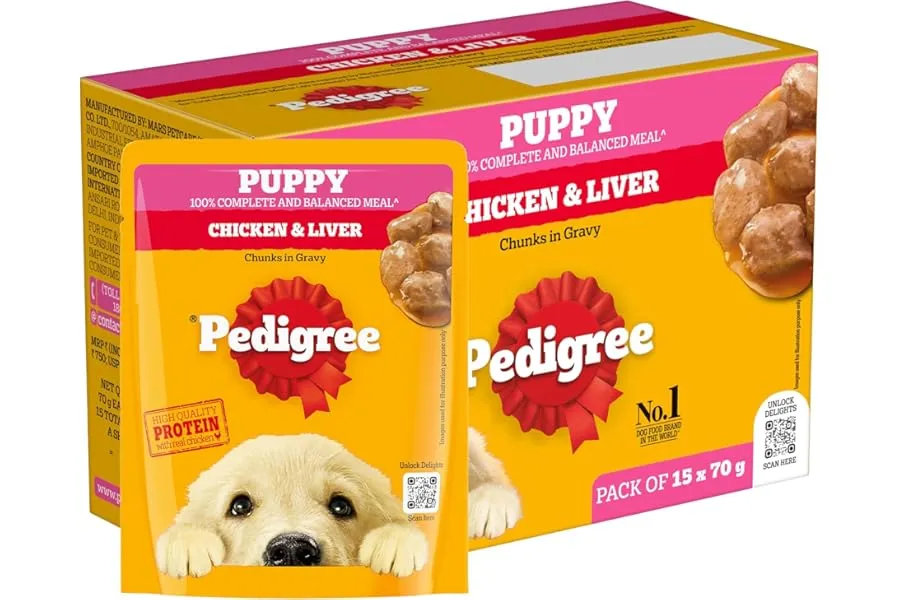 Pedigree Puppy Wet Dog Food Chicken & Liver Chunks in Gravy 70g X15 | 100% Complete & Balanced — Linkbiz SmartDeal's