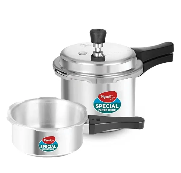 Pigeon by Stovekraft 12708 Aluminium Pressure Cooker Combo, Outer Lid, Without Induction Base (2 litre and 3 litre, Silver) — Linkbiz SmartDeal's
