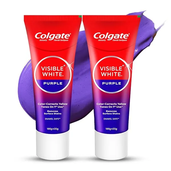 Colgate Visible White Purple Toothpaste for Teeth Whitening, Helps Remove Surface Stains, Whitens Yellow Teeth, Enamel-Safe for Daily Use (Combo Pack, 200g + 40g) — Linkbiz SmartDeal's