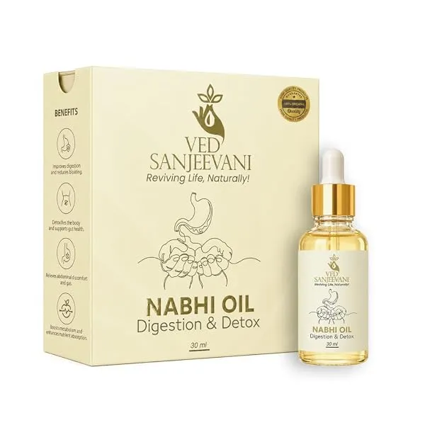 Ved Sanjeevani Digestion & Detox Nabhi Oil | Belly Button Oil with Herbal Formulation For Bloating Relief, Gas, Acidity & Gut Cleanse | Heals through 72,000 Nadi Navel Therapy | 30 — Linkbiz SmartDeal's