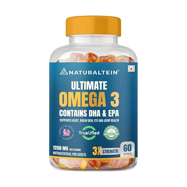 NATURALTEIN Omega-3 Fish Oil 1250mg Triple Strength Softgel Capsules | 450mg EPA & 300mg DHA in Triglyceride Form for Better Absorption | Heart, Brain, Eye & Joint Support | Glypho — Linkbiz SmartDeal's