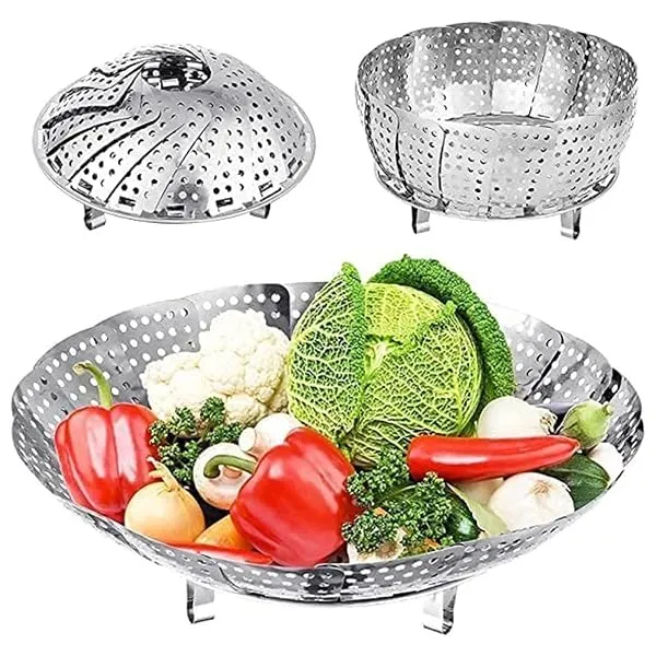 AADHIK Vegetable Steamer Basket Stainless Steel Vegetable Steamer for Cooking Vegetable & Fruits/Salad/Steaming with Insert for Pots, Crock, Pans Food Drain Bowl (Silver) — Linkbiz SmartDeal's