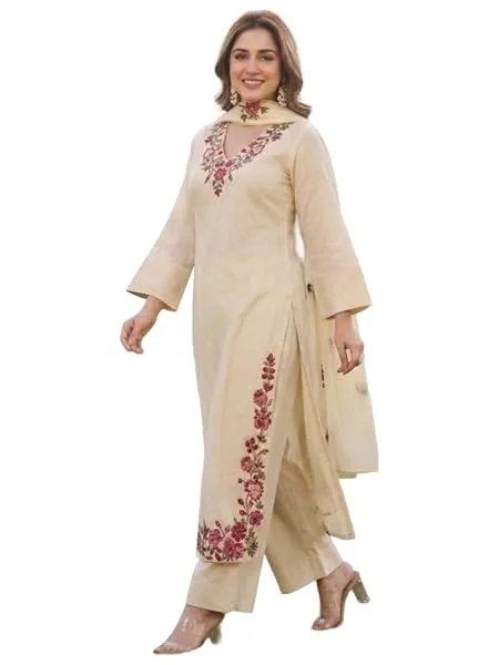 ANNI Designer Kurta Sets for Women Viscose Blend Embroidered | Kurta Palazzo Dupatta Set | Designer Kurti Set for Women | V Neck Full Sleeve Ethnic Suit | Indian Kurta Outfit with — Linkbiz SmartDeal's