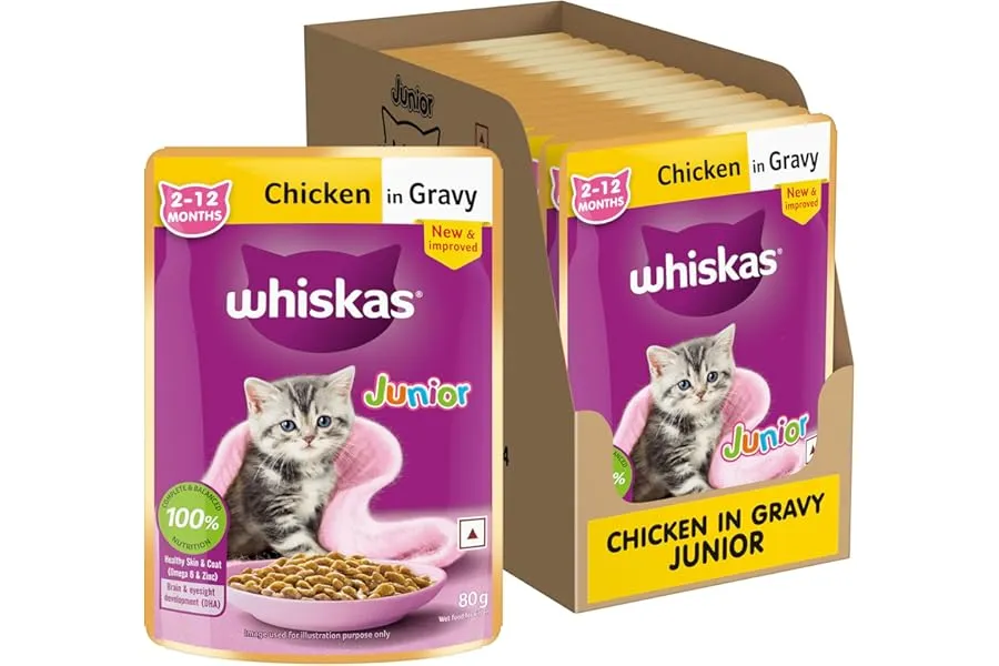 Whiskas Junior Kitten (2-12 Months) Wet Cat Food, Chicken in Gravy, 80 g (Pack of 14), Hydratin — Linkbiz SmartDeal's