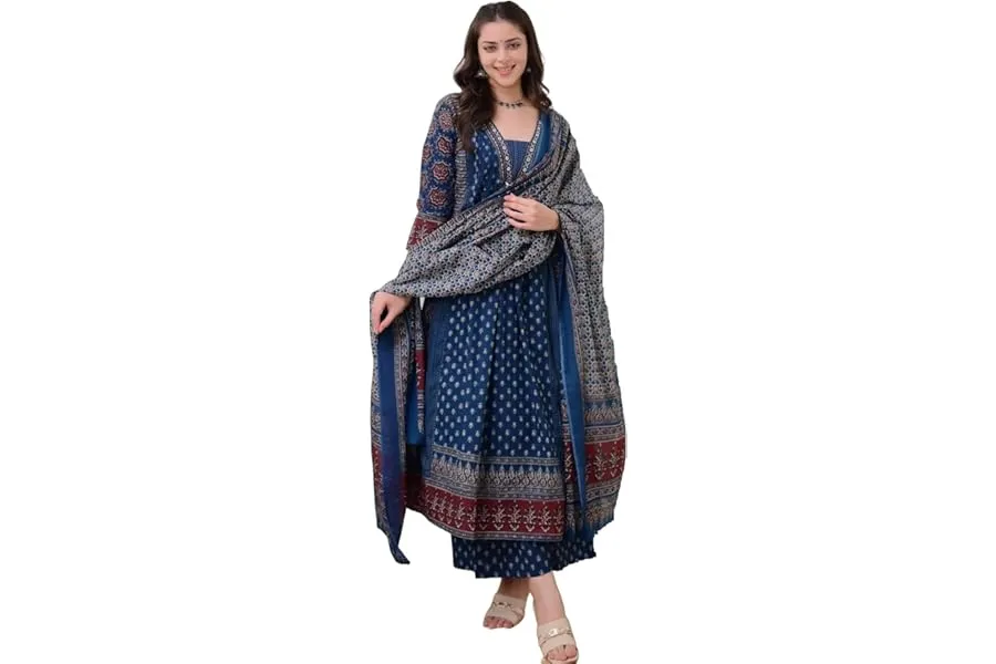 KLOSIA Women's Rayon Printed Anarkali Kurta, Pant and Dupatta Set — Linkbiz SmartDeal's