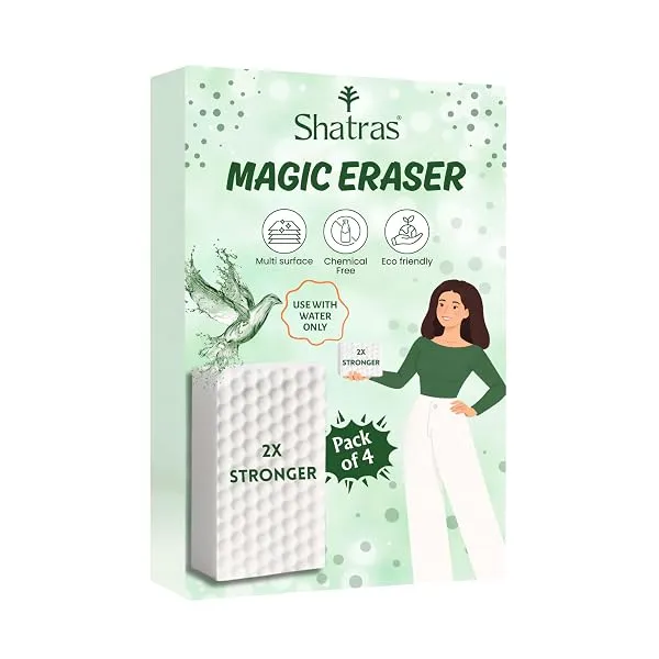 Shatras Magic Eraser Cleaning Sponge – Multipurpose Melamine Foam Stain Remover Foam for Walls, Kitchen, Bathroom, Tiles & Shoes | Just Add Water Stain Remover (Pack of-4) — Linkbiz SmartDeal's
