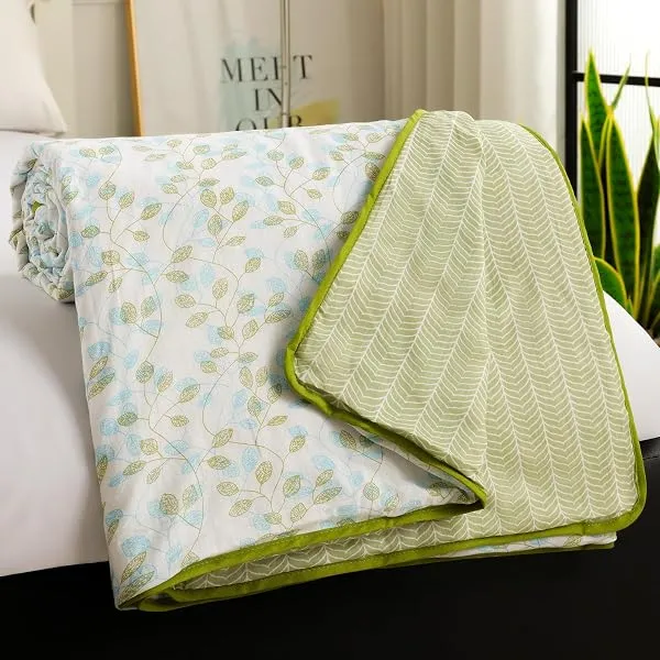 Story@Home Dohar Single Bed 100% Cotton AC Blanket for Summer | 144x 220CM, 150GSM Ac Comforter and AC Blanket for Summer | Sky Blue & White | Floral Pattern Quilt Duvet | All-Seas — Linkbiz SmartDeal's