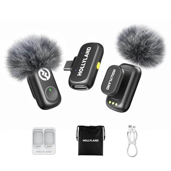 Hollyland Lark A1 Mini Duo Wireless Lavalier Microphone, 48kHz/24-bit Audio, 3-Level Noise Cancellation, 200m Range, Clip-On Mic for iPhone 15/16, Android, YouTube, Podcast & Vlog — Linkbiz SmartDeal's