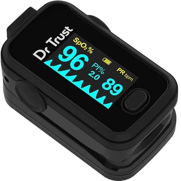 Dr Trust USA Signature Series CE & USFDA Approved Finger Tip Pulse Oximeter With Audio Visual Alarm, Blood Oxygen Saturation SPO2 & Heart Rate Monitor (Midnight Black) — Linkbiz SmartDeal's