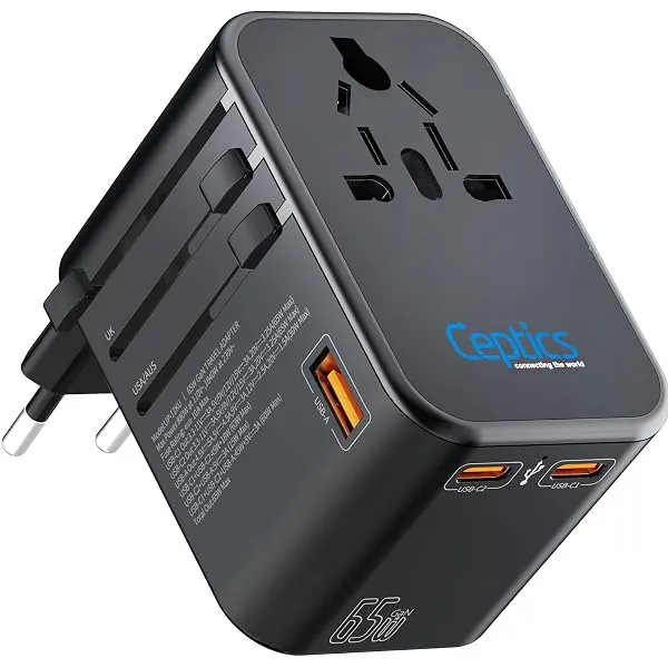 Ceptics Universal Charger Adapter with Type C 65W Laptop/MacBook Mobile Charging, 4 in 1 International Travel Adapter, 1 USB 2 USB-C W/3.1A Max, 10 Years Warranty, Worldwide Travel — Linkbiz SmartDeal's