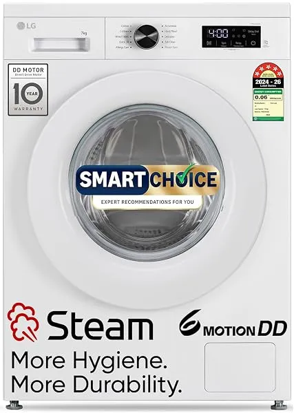 LG Smart Choice, 7 Kg, 5 Star, Steam, Inverter Direct Drive Technology, 6 Motion DD, Fully-Automatic Front Load Washing Machine (FHB1207Z2W, Remove Allergens & Stain, In-Built Heat — Linkbiz SmartDeal's