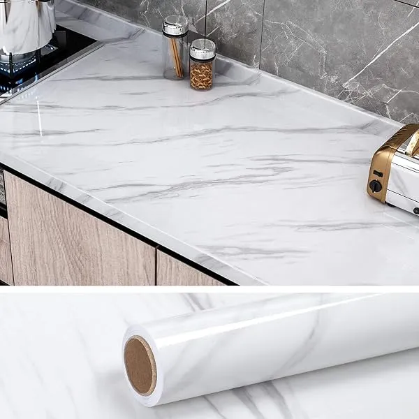 COSMOS STAR Oil Proof Wallpaper,Kitchen Backsplash Wall Protector High Temperature Resistant Self-Adhesive Sticker(24X100, White Grey Mrble) — Linkbiz SmartDeal's