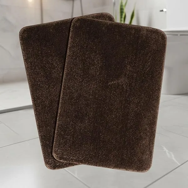 SARAL HOME EASY LIVING Microfiber Solid Anti-Skid Bath Rectangular Mats |Set of 2(Brown,35x50cm) — Linkbiz SmartDeal's