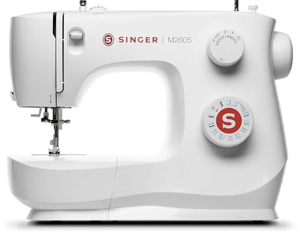 SINGER M2605 Sewing Machine | 19 Built-In Stitches, 32 Stitch Functions | Automatic Needle Threader | 70W Motor | 4-Step Buttonhole | Adjustable Stitch Length | LED Light | 2-Year