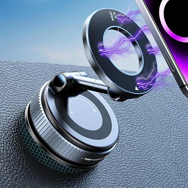 (1 Year Warranty) 360° Magnetic Vacuum Car Phone Holder, Strong Suction Mount for Dashboard, Windshield, Mirror & Smooth Surfaces, Universal Smartphone Holder - Black Compatible wi — Linkbiz SmartDeal's