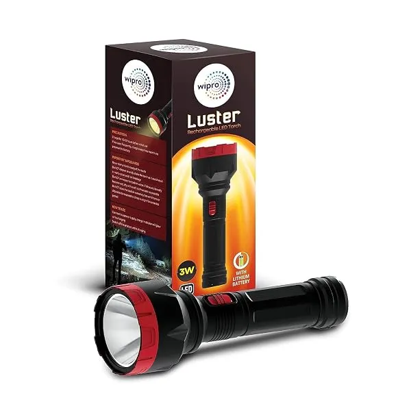 wipro Luster 3W Led Bright Rechargeable Torch with LED Light | Dimmable Emergency Torch Light with 1200 mAH Li-Ion Battery | Compact Torch with 2 Step of Brightness | Red | Pack of — Linkbiz SmartDeal's