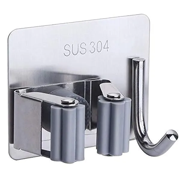 Niralasa Stainless Steel Self Adhesive Mop And Broom Holder Wall Mounted, Mop Stick Holder Stand, Wiper Holder, Broom And Dustpan Hanger Organizer For Home Kitchen, Pack Of 1, Silv — Linkbiz SmartDeal's