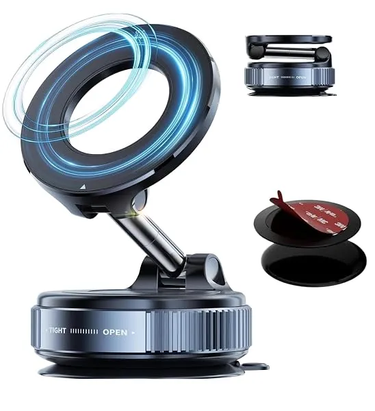 Upgraded 360° Vacuum Magnetic Car Phone Mount, Strong Suction Cup Phone Holder, Hands-Free Mobile Stand for Car Dashboard, Windshield, Gym, Mirror & Shower, Universal Compatible (P — Linkbiz SmartDeal's