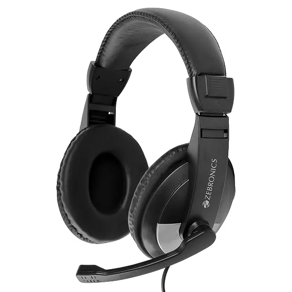 ZEBRONICS Zeb-200HM Wired On Ear Headphone with Mic, Dual 3.5mm Connectors, Adjustable Headband for PC Computers/Laptop (Black) — Linkbiz SmartDeal's