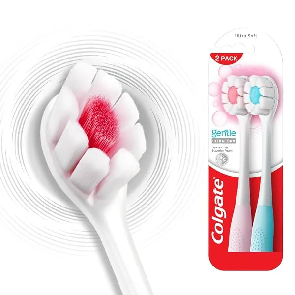 Colgate Gentle UltraFoam Ultra Soft Bristles Manual Toothbrush for adults, 2 Pcs, Soft Bristles for Superior Clean, Assorted — Linkbiz SmartDeal's