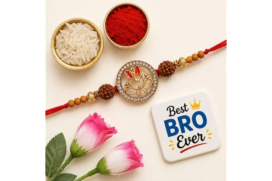 eCraftIndia Golden Blessing Lord Ganesha Designer Rakhi for Brother with Gift Combo Set | Raksh — Linkbiz SmartDeal's