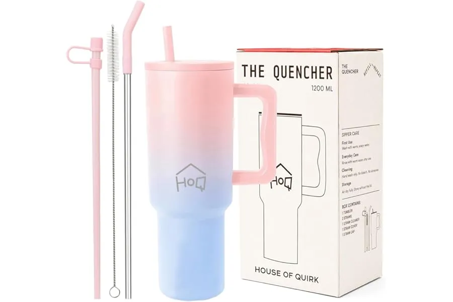 House of Quirk 1200ML Stainless Steel Tumbler with Handle & Lid, 2 Straws – Large Travel Mug Wa — Linkbiz SmartDeal's