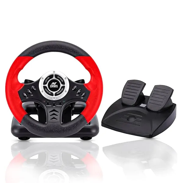 Ant Esports GW170 Racing Steering Wheel with Pedals, 180° Rotation, Compact USB Gaming Wheel for PC, PS4, PS3, Xbox One, Xbox Series X/S, Switch & Android TV (Red/Black) — Linkbiz SmartDeal's