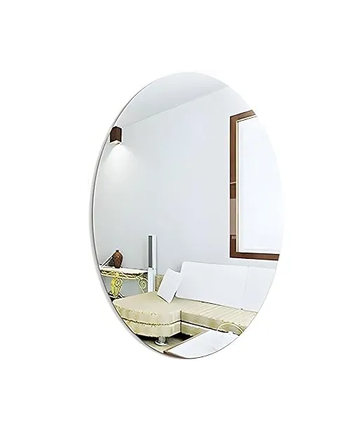 Unframed Oval Shape Adhesive Mirror Sticker for Wall On Tiles Bedroom Living Room Basin Mirror Bathroom Wall Mirror Both Side Sticker Acrylic Wall Mirror Full Length, Silver, 1 Cou — Linkbiz SmartDeal's