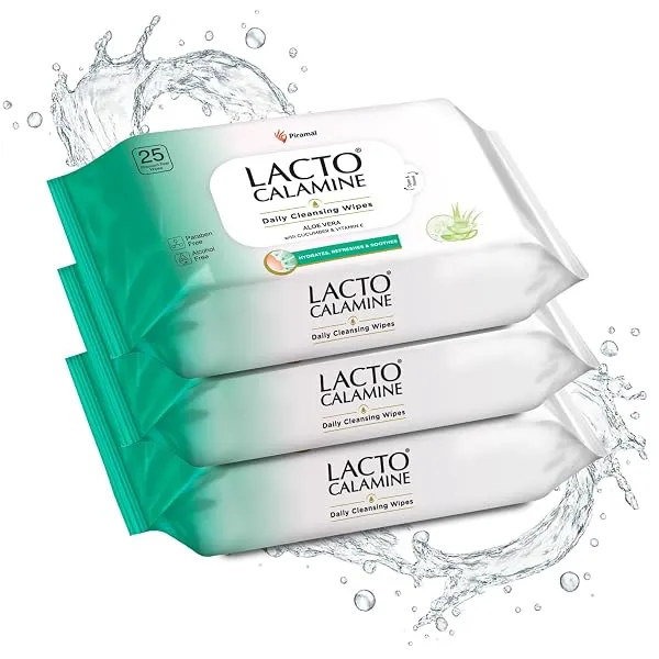 Lacto Calamine Daily Cleansing Face Wipes 25N Each - Pack of 3 | Makeup Remover Wipes | Wet Tissue for Face with Aloe Vera, Cucumber & Vitamin E | Wet Wipes for Women & Men | Parab — Linkbiz SmartDeal's