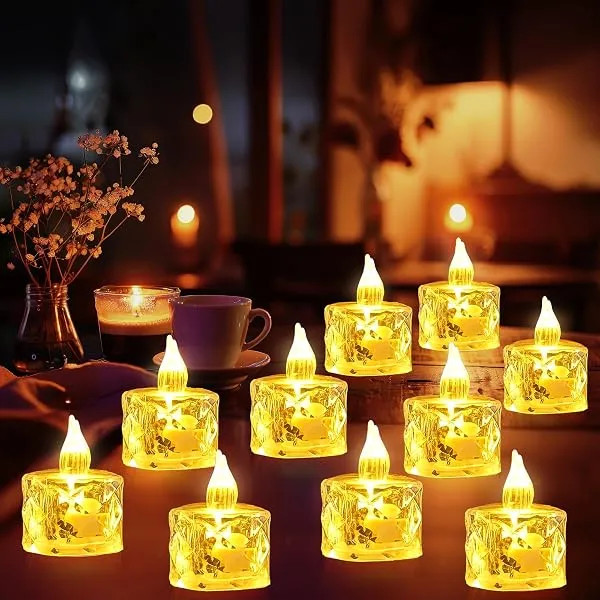 Party Propz Crystal Led Tea Light Candle - 6 Pcs, 2.3in X 1.3in, Warm Yellow Glow, Battery Operated with On/Off Switch, Decorative Candle Lights for Decoration, Lighting for Ganpat — Linkbiz SmartDeal's