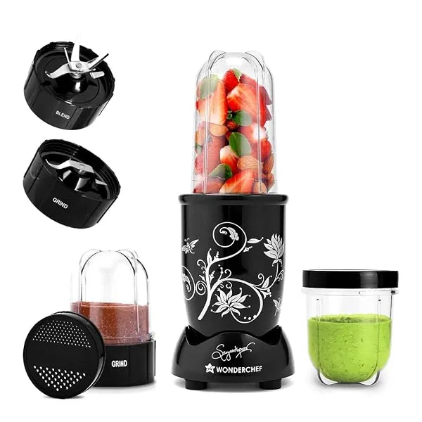 Wonderchef Nutri-blend 500W Mixer Grinder, 22000 RPM Motor, Smoothie Maker, Masala Grinder, Chutney Blender, 3 Unbreakable Jars, Recipe Book by Chef Sanjeev Kapoor, 2 Yr Warranty, — Linkbiz SmartDeal's