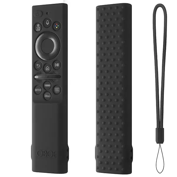 Oboe Silicone Tv Remote Cover Compatible with Samsung Smart Tv Remote 2026 Model BN59-01498A Open Key Case with Lanyard (Black) [REMOT E NOT Included] — Linkbiz SmartDeal's