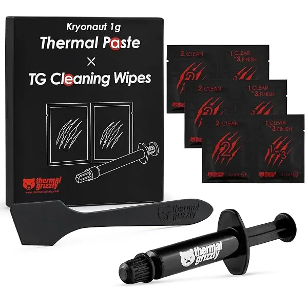 Thermal Grizzly Kryonaut - 1 Gram - Extremely High Performance Thermal Paste + 12 Cleaning Wipes 6 Wet & 6 Dry - for Demanding Applications and Overclocking CPU/GPU/PS4/PS5/Xbox — Linkbiz SmartDeal's