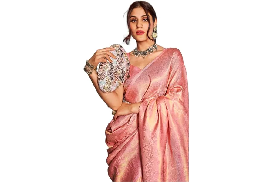 SWORNOF Womens Kanjivaram Silk Saree with Zari Woven Saree With Blouse Piece — Linkbiz SmartDeal's