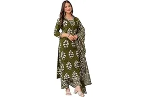 PARTHVI Women's Pure Cotton Printed Straight Kurta Set with Palazzo Pants & Dupatta- Ethnic Wea — Linkbiz SmartDeal's