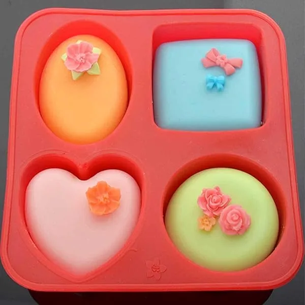 Clazkit Silicone Soap Mold 4-in-1 | Round, Square, Oval & Heart Shape Mould | Multi-Purpose for Soap, Bath Bombs, Candle, Cake & Pastry | Multicolor (Pack of 1) — Linkbiz SmartDeal's