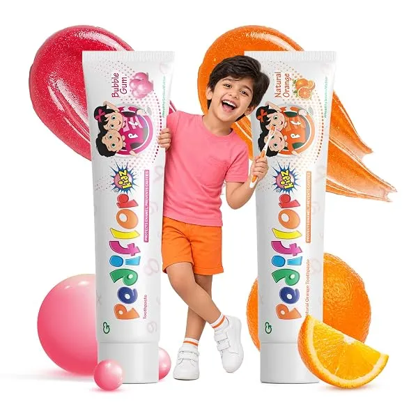 PEDIFLOR Kidz Anti-Cavity Protection Toothpaste Combo Pack of 2 (70g Each) | Doctor Recommended Kids Toothpaste with Bubblegum & Orange Flavors | Contains Fluoride & Xylitol for Ch — Linkbiz SmartDeal's