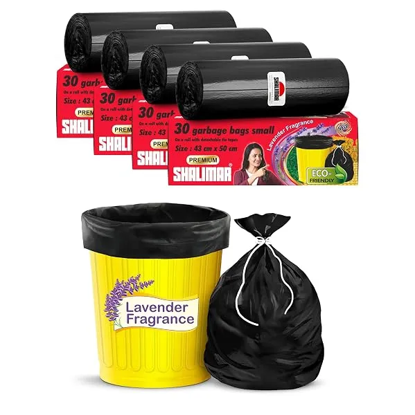 Shalimar Premium Scented Garbage Bags | Small 17 X 19 Inches | 120 Bags (30 Bags X 4 Rolls) | Lavender Fragrance | Dustbin Bag/Trash Bag | (Black) - Perforated Box for Easy Dispens — Linkbiz SmartDeal's
