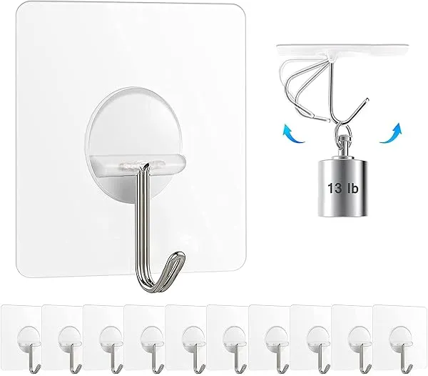 Chillyfit Wall Hooks for Hanging Strong, 10 Pack Adhesive Hooks for Wall Heavy Duty, Wall hangings, Kitchen Accessories Items, Clothes Hanging, Stainless Steel, Transparent — Linkbiz SmartDeal's