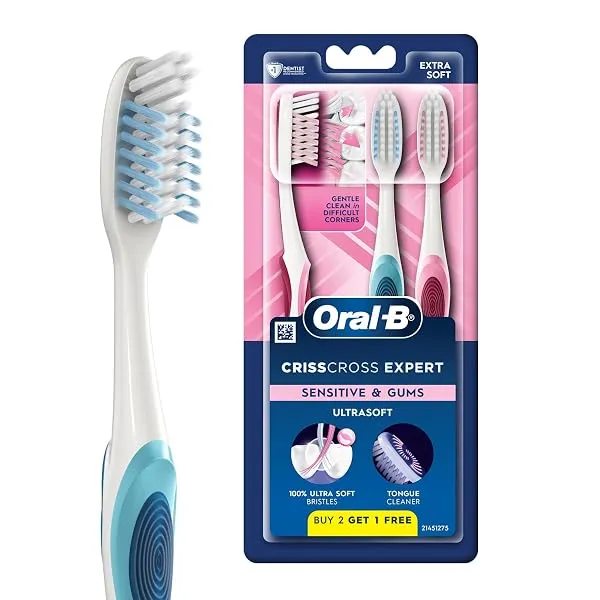 Oral-B Criss Cross Sensitive Ultrathin Soft Manual Toothbrush For Adults, Ultra Soft Bristles For Sensitive Teeth and Gums, Multicolour, Oral B Dentist Recommended Brand(Buy 2 Get — Linkbiz SmartDeal's