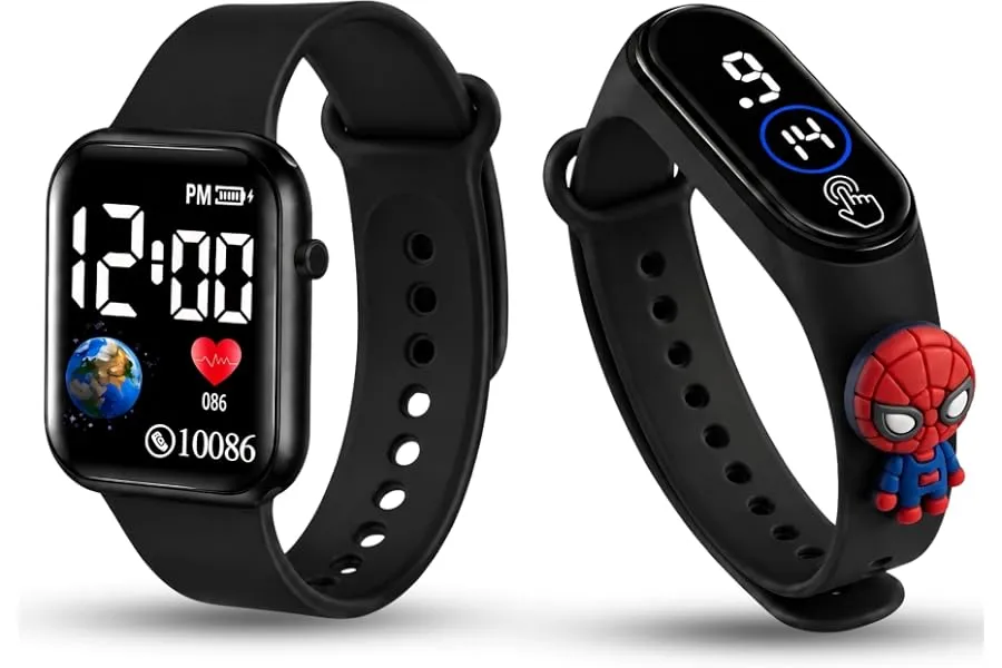 GOLDENIZE FASHION Stylish Waterproof Kids Digital Date and Time Black Pink Square Rectangular D — Linkbiz SmartDeal's