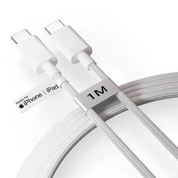Type C to C 60W Fast Charging Cable for iPhone, MacBook, iPad by HOMEMO | Compatible with iPhone 17/Air/Pro/Pro Max, 16/Plus/Pro/Pro Max, 15, MacBook, iPad, AirPods. 6 Months Warra — Linkbiz SmartDeal's