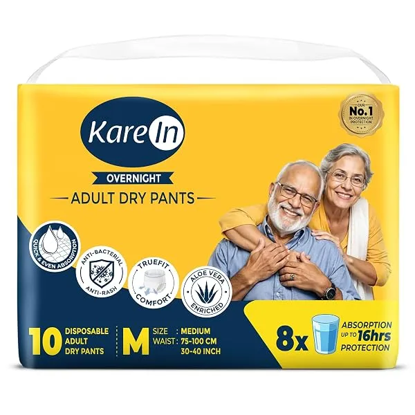 Karein Overnight Adult Diaper Pant M Size, Medium, Waist (75-100 cm 30"-40"), 10 Unit, Long Protection Hour, Unisex, Quick & Even Absorption, Aloe Vera, Leakproof, Odour Control, W — Linkbiz SmartDeal's