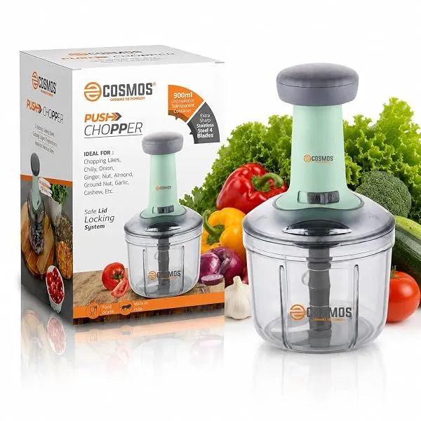 E-COSMOS® Food Chopper 900ml, 4 Blade Steel Large Manual Hand-Press Vegetable Chopper Mixer Cutter to Cut Onion, Salad, Tomato, Potato (Pack of 1) 900ml — Linkbiz SmartDeal's